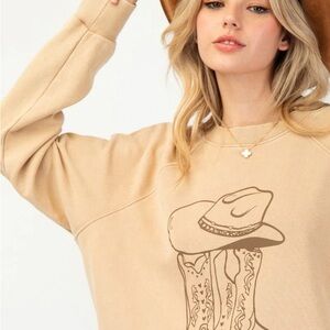 Tan Graphic Sweatshirt easel crewneck